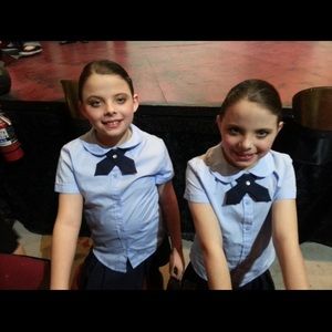 Blue kids size 12 and size 10 uniform shirts with ties. Used for dance routine.